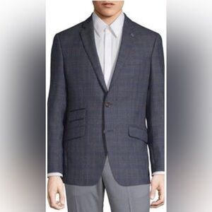 TED BAKER No Ordinary Joe Grey & Blue Plaid Blazer Suit Jacket Men’s Size Small